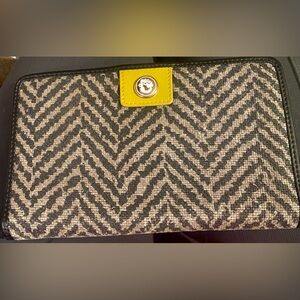 Spartina 449 VINTAGE wallet in a herringbone pattern leather trim yellow logo